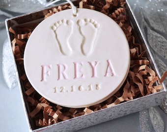 Baby's First Christmas Ornament - With Footprint - Personalized with Name and Date - Christmas Gift or Baby Gift