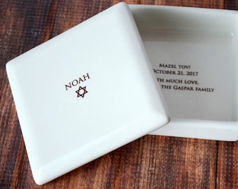 Personalized Bar Mitzvah Gift or Bat Mitzvah Gift, Jewish Gift, Star of David Gift  - Square Keepsake Box