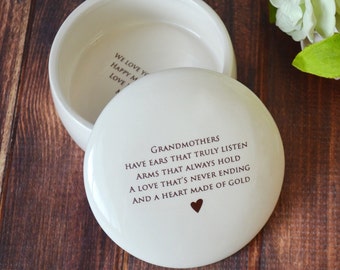 Cadeau grand-mère, cadeau de mariage grand-mère personnalisé, cadeau d'anniversaire - boîte souvenir ronde