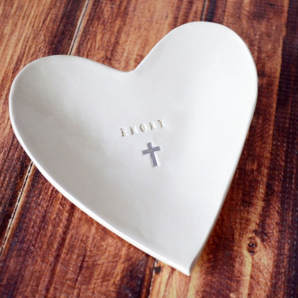 Baptism Gift, Baptismal Gift - Personalized Small Heart Bowl with Name and Cross