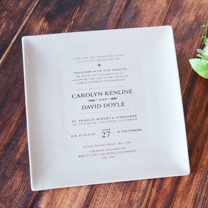 Wedding Gift, Wedding Present, Wedding Memento, Marriage Gift - Personalized Plate with Wedding Invitation - With easel