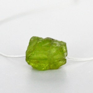 Genuine Peridot Raw Stone Necklace, August Birthstone Necklace, Layering Necklace, Healing Crystal Necklace, Friend Gift, Boho Necklace