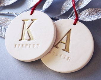 Set of 2 Customized Christmas Ornaments with Initial and Names, Available in Different Letter Colors, Personalized Ornaments