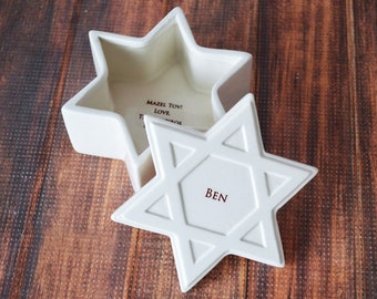 Bar Mitzvah Gift or Bat Mitzvah Gift  - Personalized Star of David Keepsake Box