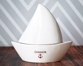 Sailboat Box - Baptism Gift, Baby Gift or First Communion Gift - Personalized Gift