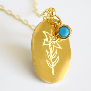 Gold December Birth Flower Necklace, Poinsettia Birth Flower Necklace, Birthstone Stone Necklace, Personalized Necklace, Bridesmaid Gift
