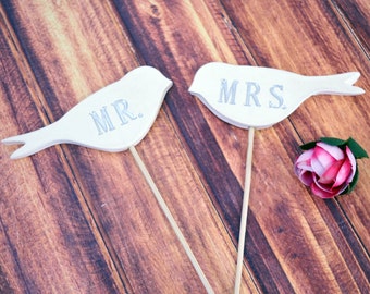 Mr. & Mrs. Bird Wedding Cake Toppers- available in different colors - small size