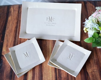 Wedding Gift or Anniversary Gift - Personalized Platter with Set of 4 Appetizer Plates