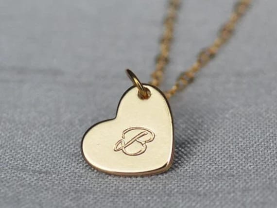 Heart Letter Necklace Gold Heart Initial Necklace Heart Charm