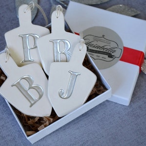 Set of 4 Personalized Dreidel Hanukkah Ornaments with Initials Custom Ornament Set, Unique Gift for Hanukkah image 2