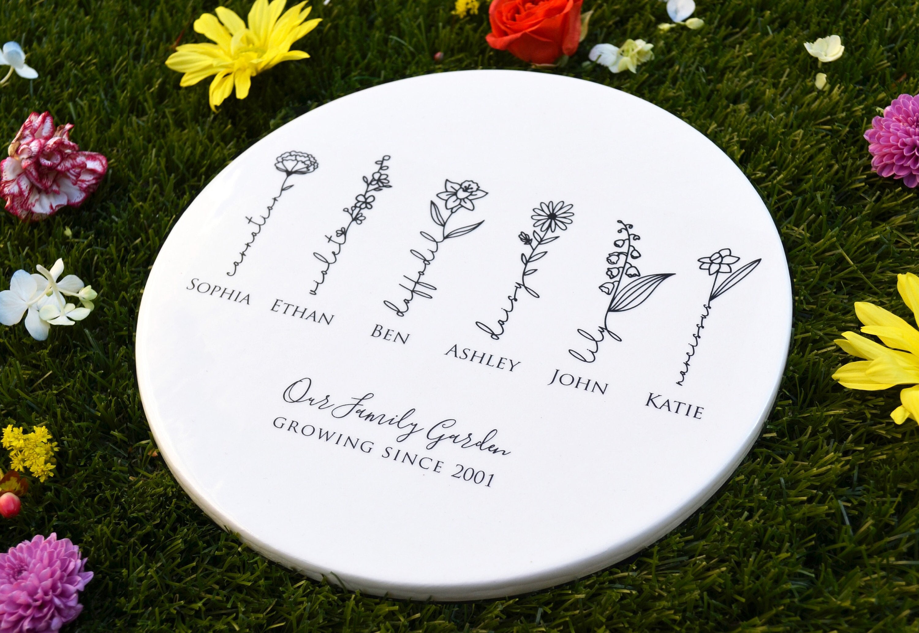 Garden of Love Personalized Garden Tile, Birth Month Garden Stone, Family Entry Decoration, Grandma Gift, Mom Gift