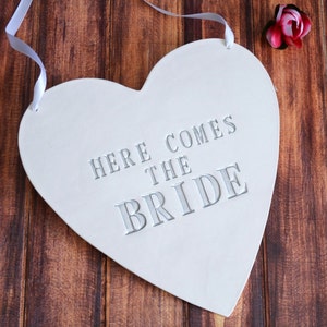 Here Comes The Bride Heart Wedding Sign - to carry down the aisle and use as photo prop - READY TO SHIP