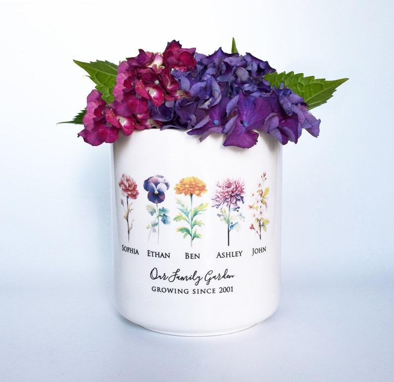 Mother's Day Gift, Birth Month Flower Personalized Outdoor Flower Pot or Vase, Personalized Gift for Her, Grandma or Mom Gift, LARGE Size image 2