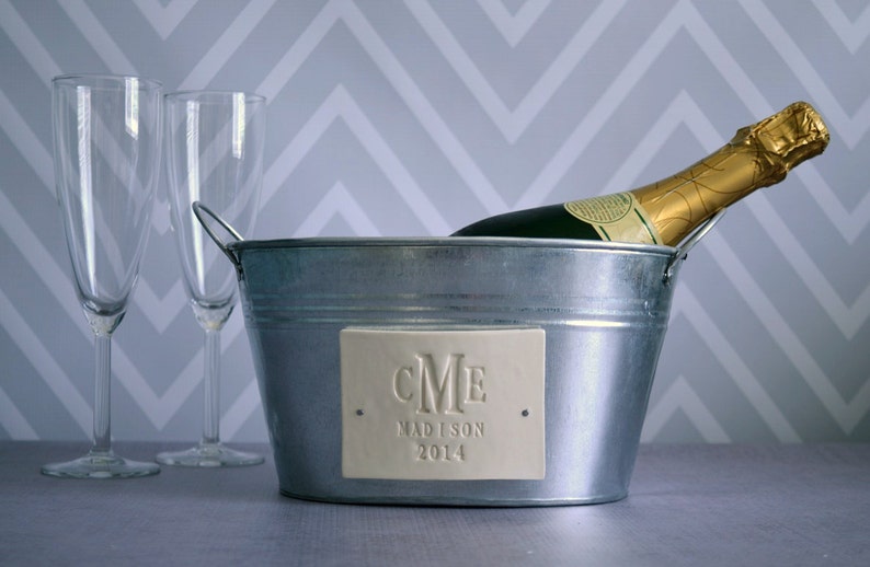 Personalized Wedding Gift Custom Champagne Bucket with Monogram, Name, and Year Gift for a Couple, Housewarming Gift, Anniversary Gift image 2