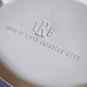 personalized ceramic serving platter with monogram and Family is Life Greatest gift