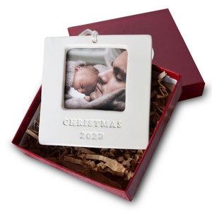 First Christmas Ornament 2025 - READY TO SHIP - Square Picture Frame Ornament, Family Ornament, Baby or Child Ornament, Wedding Ornament