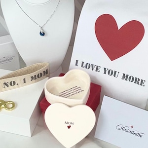Mama Geschenkbox, Geburtsstein Halskette, Herz Aufbewahrungsbox, Geschenkset, Geschirrtuch, # 1 Mama Schlüsselbund, individuelle Karte, Geburtstag, Muttertag
