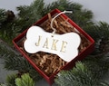 Personalized Dog Christmas Ornament w/ Name, Dog Ornament, Dog Bone Ornament, Christmas Pet Ornament, Holiday Gift for Dog Lovers, Dog Gift