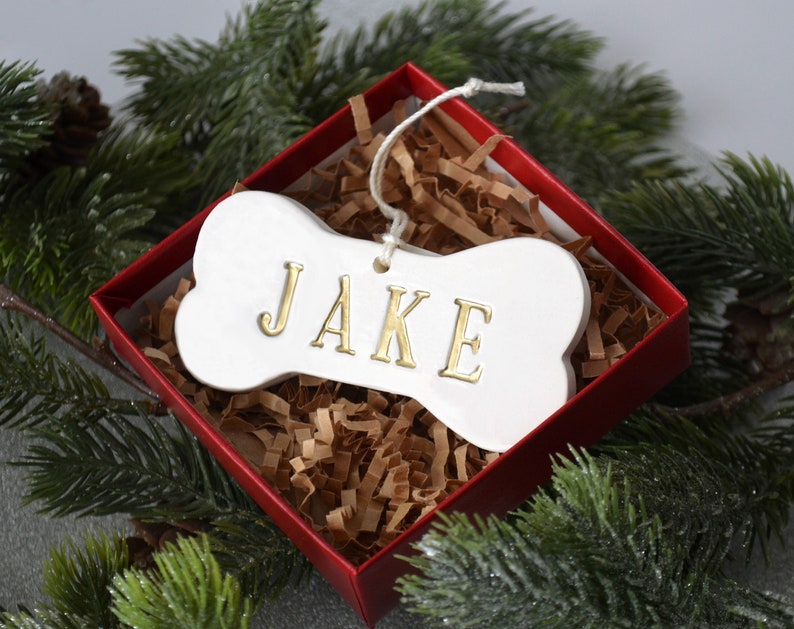 Personalized Dog Christmas Ornament w/ Name, Dog Ornament, Dog Bone Ornament, Christmas Pet Ornament, Holiday Gift for Dog Lovers, Dog Gift