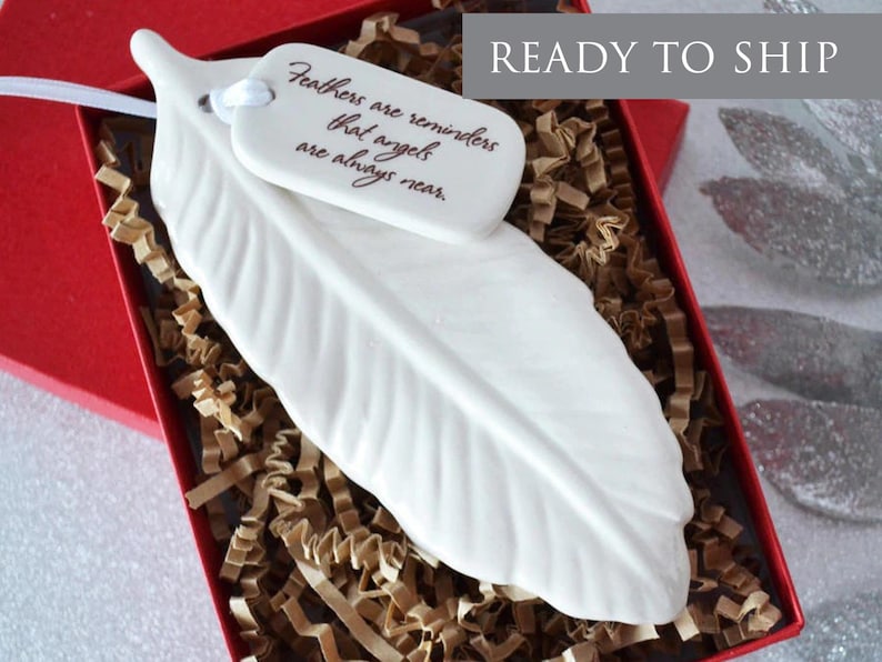 Sympathy Ornament, Feather Sympathy Gift, Sympathy Feather Ornament READY TO SHIP Feathers Are Reminders That Angels Are Always Near image 1