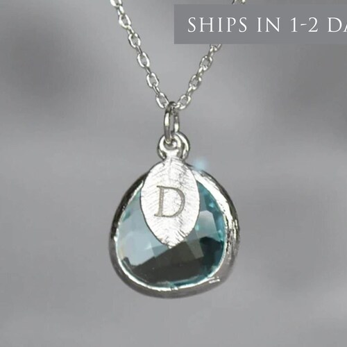 March Birthstone Necklace Personalized 