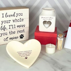 Pet Sympathy Gift Box, Personalized Memorial Candle, Loss of Pet Gift, In Memory of Dog / Cat, Handmade Remembrance Heart Bowl, Sympathy Set