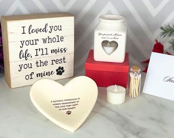 Pet Sympathy Gift Box, Personalized Memorial Candle, Loss of Pet Gift, In Memory of Dog / Cat, Handmade Remembrance Heart Bowl, Sympathy Set