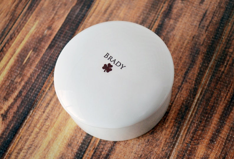 This lovely round keepsake box would be a perfect baptism, christening, first communion, or confirmation gift. It has an Irish blessing prayer and can be personalized.