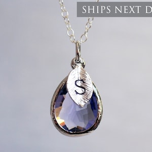 Personalized Amethyst Necklace, February Teardrop Birthstone Necklace, Bridesmaid Necklace, Custom Initial Necklace, Gift for Her