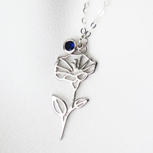 September Birth Flower Necklace, Morning Glory Birth Flower Necklace, Birthday Gift for Her, Birthstone Stone Necklace, Bridesmaid Gift,