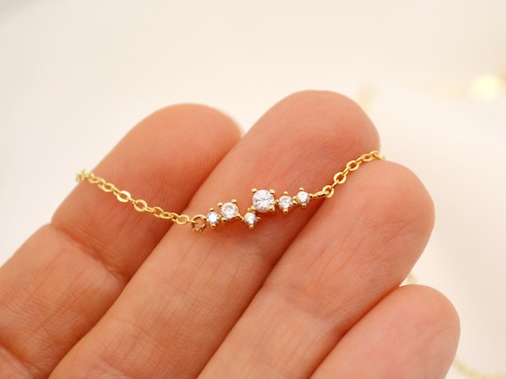 Curved Bar Necklace with Cubic Zirconia Adjustable Length Nontarnish Curved Bar Necklace with Cubic Zirconia Adjustable Length Nontarnish