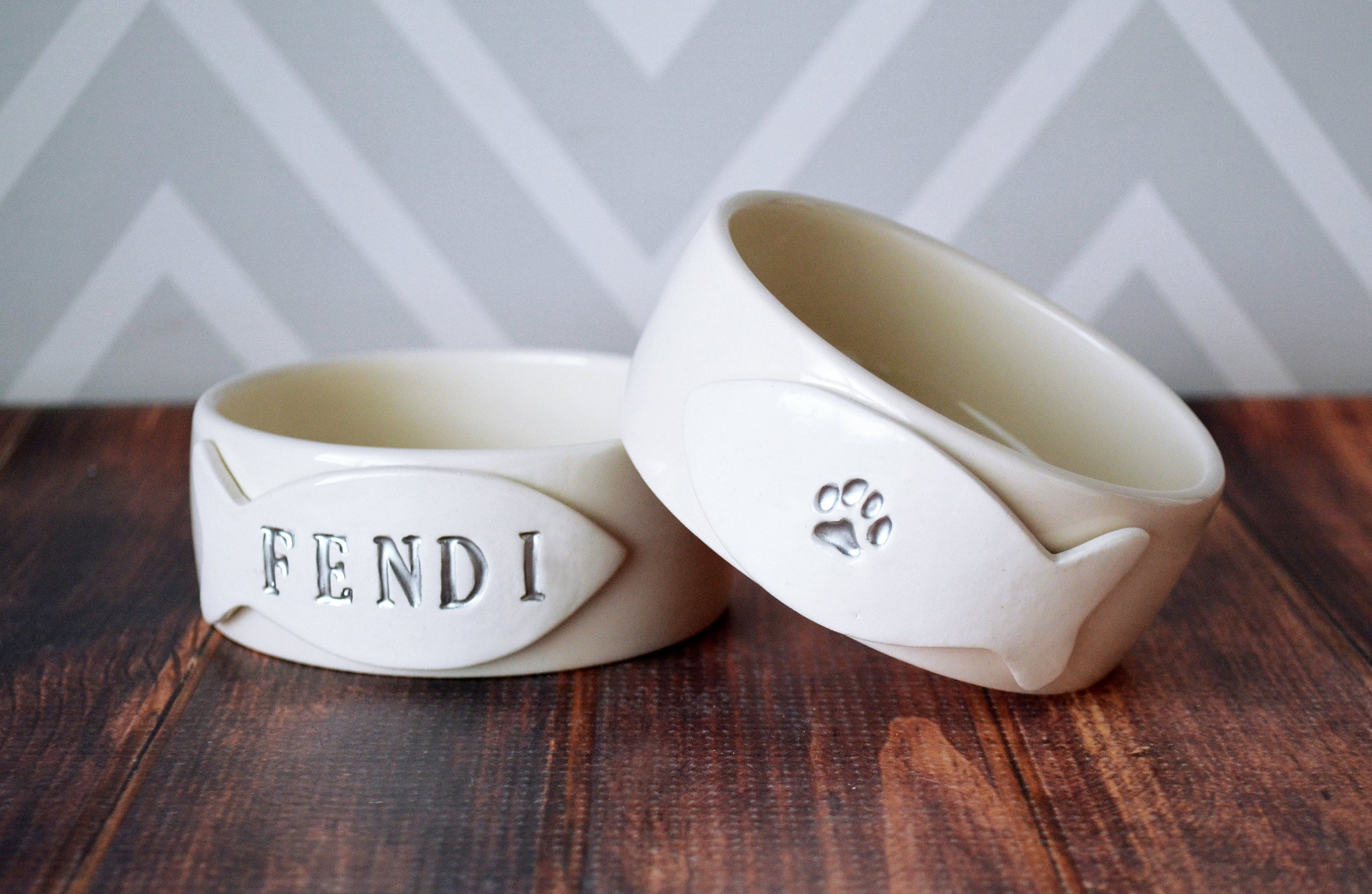 Extra Small Ceramic Cat Bowl, Personalized, Kitten Food Water Dish - With Name or Paw Print
