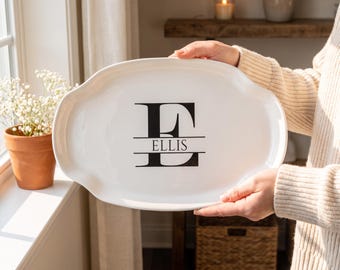 Personalized Handmade Ceramic Platter, Monogram: Handcrafted, Bespoke Gift
