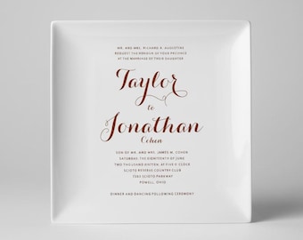 Personalized Wedding Invitation Ceramic Plate, Custom Keepsake (10x10)