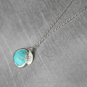 Turquoise Necklace, December Birthstone Necklace, Bridesmaid Necklace, Turquoise Birthstone Necklace, Custom Initial Necklace, Gift for Her