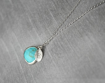 Turquoise Necklace, December Birthstone Necklace, Bridesmaid Necklace, Turquoise Birthstone Necklace, Custom Initial Necklace, Gift for Her