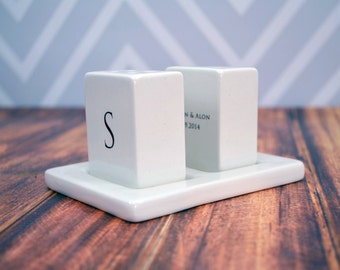 Personalized Salt and Pepper Shakers - Unique Engagement, Bridal or House Warming Gift