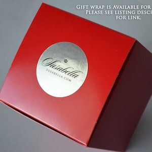 May include: A red gift box with a silver sticker that says "Sasabella" and "susabella.com". The text "GIFT WRAP IS AVAILABLE FOR PURCHASE! PLEASE SEE LISTING DESCRIPTION FOR LINK." is printed on the top of the box.