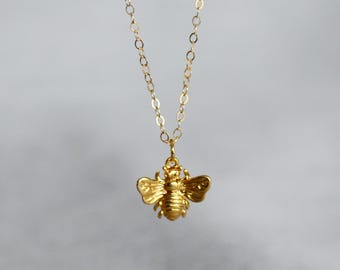 Gold Biene Anhänger Halskette, Zierlicher Schmuck