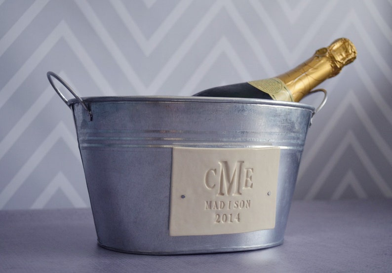 Personalized Wedding Gift Custom Champagne Bucket with Monogram, Name, and Year Gift for a Couple, Housewarming Gift, Anniversary Gift image 1