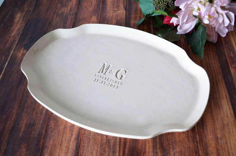 Wedding Gift, Engagement Gift, Anniversary Gift or Signature Guestbook Platter Personalized with Initials and Date image 4