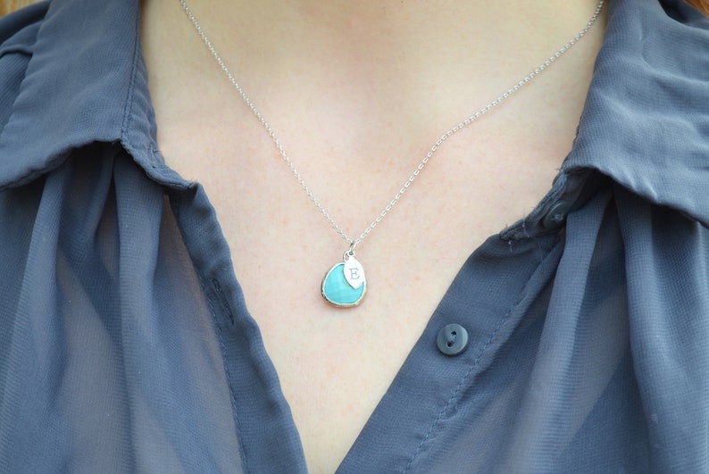 Turquoise Necklace, December Birthstone Necklace, Bridesmaid Necklace, Turquoise Birthstone Necklace, Custom Initial Necklace, Gift for Her image 4