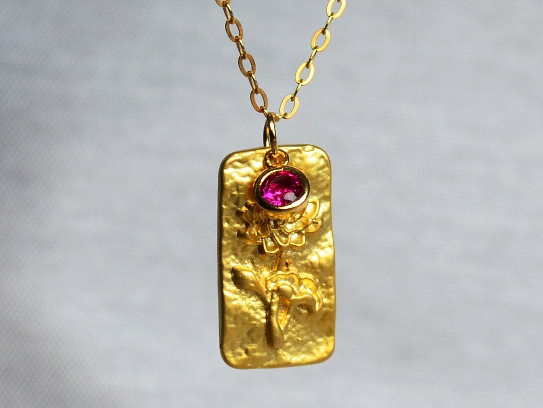 July Birth Month Flower Necklace Ruby Birthstone Stone Etsy