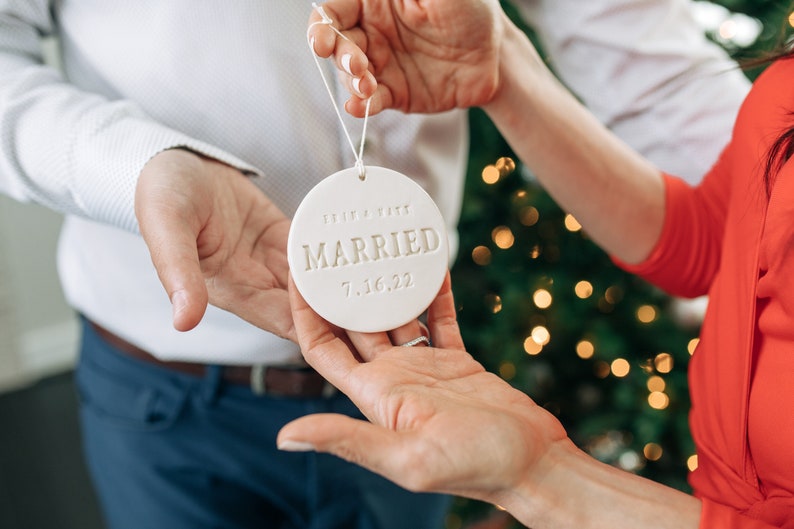 White ceramic ornament with personalized text