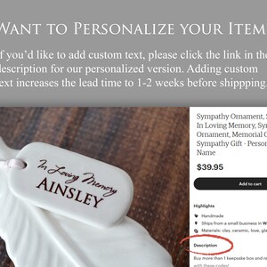 Informational text image with directions on personalizing this item. Want to personalize your item? If you'd liked to add custom text, please click the link in the description for our personalized version.