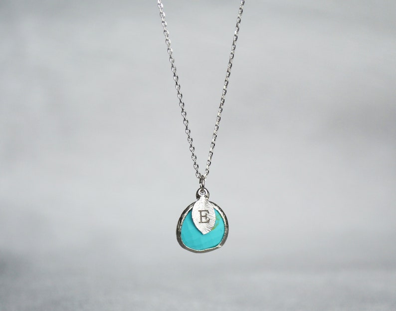 Turquoise Necklace, December Birthstone Necklace, Bridesmaid Necklace, Turquoise Birthstone Necklace, Custom Initial Necklace, Gift for Her image 2