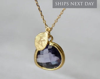 Amethyst Necklace, February Birthstone Necklace, Aquarius Necklace, Bridesmaid Necklace, Birthstone Necklace, Custom Initial Necklace