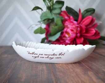 Sympathy Gift, Feather Bowl Memorial "Feathers Are Reminders That Angels Are Always Near" Ceramic Dish