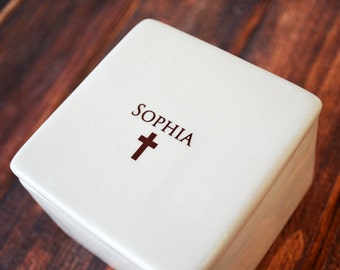 Personalized Baptism Gift, First Communion Gift, Confirmation Gift, Religious Gift - Deep Square Keepsake Box
