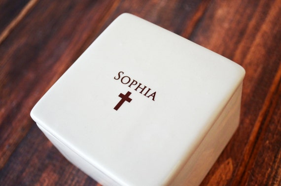 Personalized Baptism Gift, First Communion Gift, Confirmation Gift, Religious Gift - Deep Square Keepsake Box